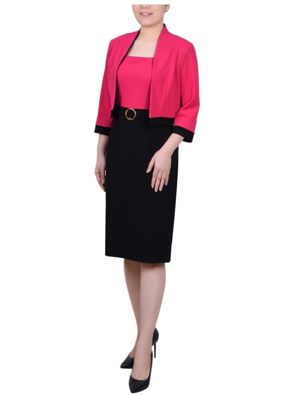 NY Collection Women's 3/4 Sleeve Colorblocked Dress, 2 Piece Set Suits